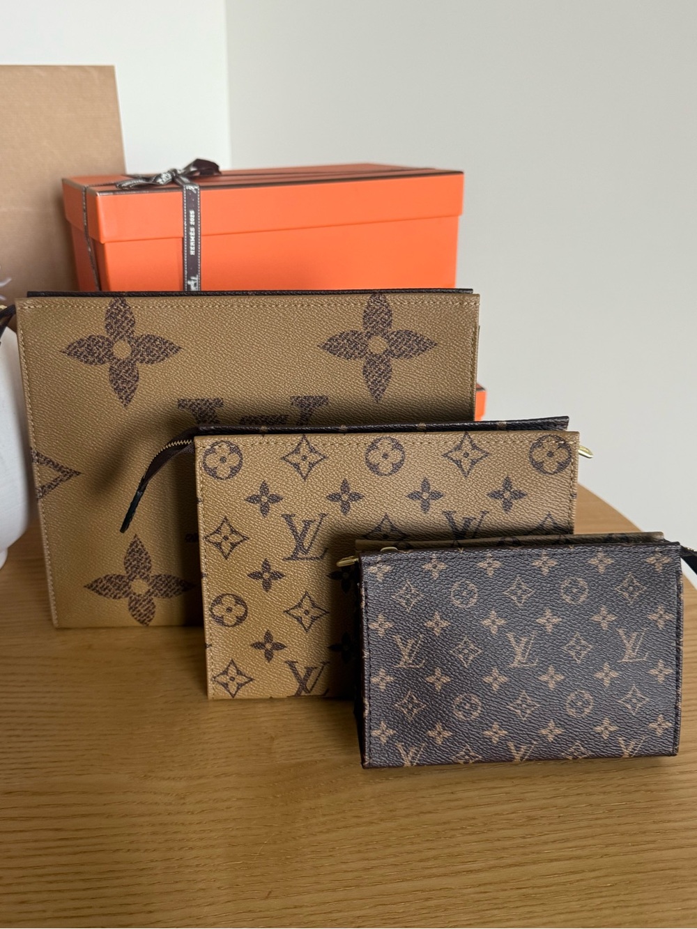 Louis Vuitton Monogram Canvas Trio in Brown and Tan